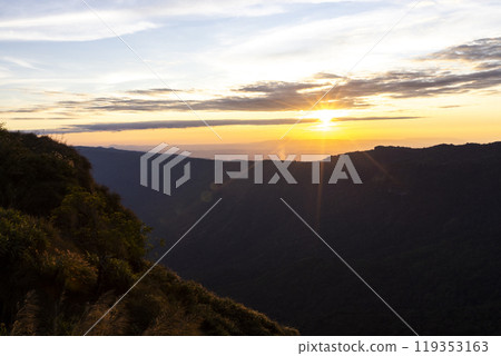 Landscape of Morning Mist with Mountain Layer at north of Thailand. mountain ridge and clouds in rural jungle bush forest Landscape of Morning Mist with Mountain Layer at north of Thailand. mountain ridge and clouds in rural jungle bush forest 119353163