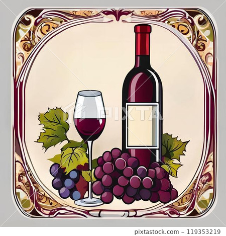 Wine bottle and glass illustration 119353219