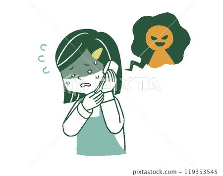 Woman wearing an apron receiving a malicious phone call - 4 colors Woman wearing an apron receiving a malicious phone call - 4 colors 119353545