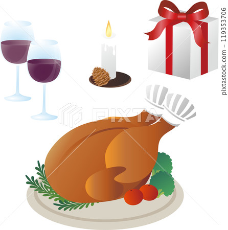 聖誕節聖誕節烤雞派對食物雞插畫素材 119353706