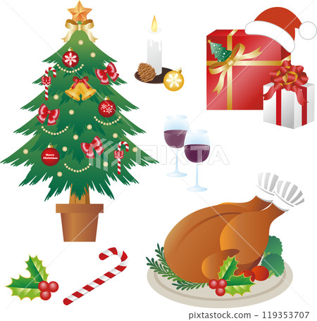 Christmas Christmas roast chicken party cooking chicken illustration material 119353707