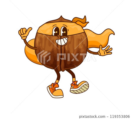 Groovy walnut superhero character with a playful expression, dressed in a funky cape and mask, exudes confidence and charm with vibrant costume and a quirky face, embodying a fun and whimsical spirit Groovy walnut superhero character with a playful expression, dressed in a funky cape and mask, exudes confidence and charm with vibrant costume and a quirky face, embodying a fun and whimsical spirit 119353806