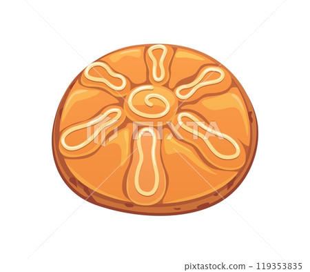 Mexico Day of Dead Pan de Muerto bread or cake. Mexican Dia de Los Muertos festival spooky bake, isolated vector scary cake. Hispanic culture holiday or Mexico Day of the Dead carnival traditional pan 119353835