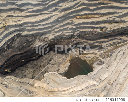 The bottom of a coal pit with multi-level roads for trucks 119354068