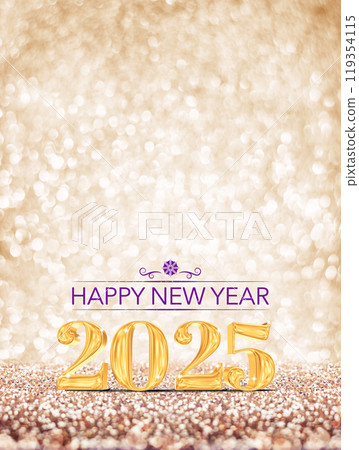 happy new year 2025 gold color on gold glitter background holiday celebraton,3d rendering 119354115
