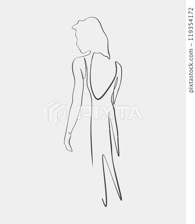 Minimalist line drawing of woman in dress Minimalist line drawing of woman in dress 119354172