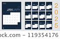 vector Calendar 2025 new year planner set 12 month in clean minimal table simple design style and navy blue color,vertical holiday event template calender,Week Starts Sunday 119354176