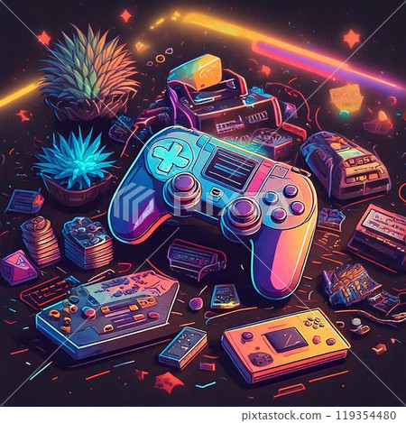 90s style video game console and controller 90s style video game console and controller 119354480