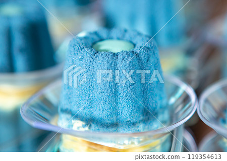 Colorful Blue Dessert Served in Glass Dishes at a Festive Event in the Afternoon 119354613