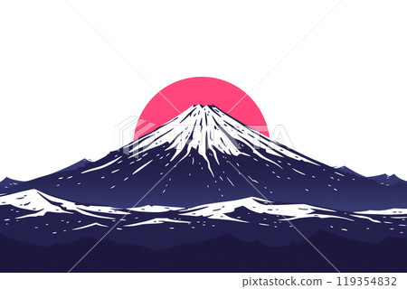 A simple paper-cut illustration of mountains and sunrise 119354832