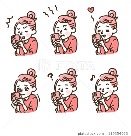 Facial expression when looking at a smartphone (simple) 119354923