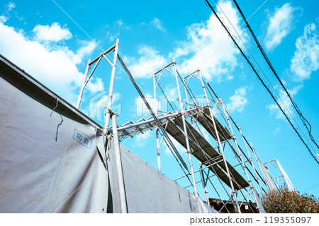 Scaffolding stairs remaining at a demolition site a-4 light color 119355097