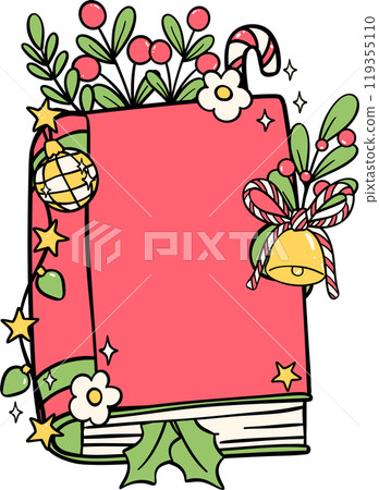 Festive Groovy Christmas book closed hand drawn illustration 119355110