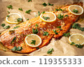 Baked Trout with Garlic and Butter. Keto Diet 119355333