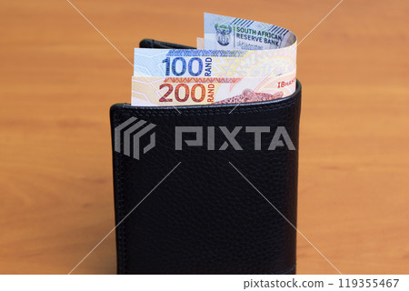 South African money in the black wallet South African money in the black wallet 119355467