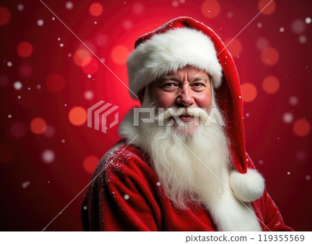 Santa Claus on red festive background. Concept of Christmas and New Year Santa Claus on red festive background. Concept of Christmas and New Year 119355569