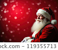 Santa Claus on red festive background. Concept of Christmas and New Year 119355713