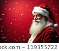 Santa Claus on red festive background. Concept of Christmas and New Year 119355722