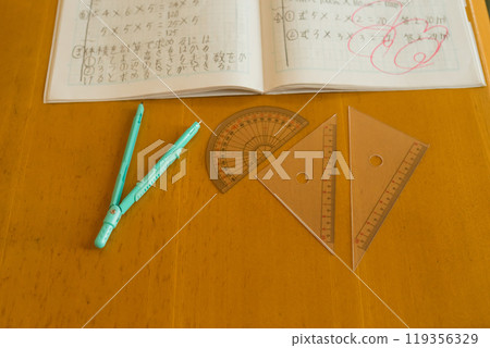 Math and stationery (set square, compass, protractor) 119356329