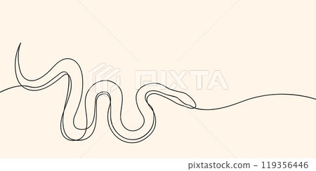 Continuous line drawing of crawling poisonous snake. Minimalist black linear sketch isolated on white background. Hand drawn vector illustration. Continuous line drawing of crawling poisonous snake. Minimalist black linear sketch isolated on white background. Hand drawn vector illustration. 119356446