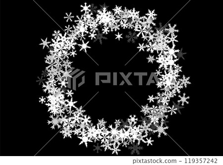 Christmas background with falling snowflakes. Winter holiday background or frame with pattern of layered snow. 119357242