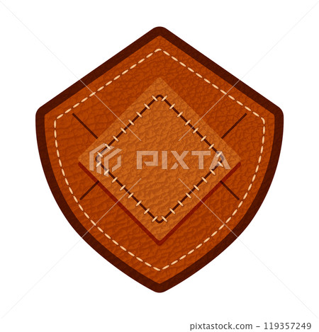 Leather label with grungy texture and seam. Brown lag element or sign, isolated for cloth design 119357249