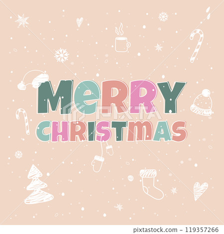 Cute Christmas greeting card.Merry Christmas.New Year elements gifts,hat,fir tree,candy,cocoa, snowflakes and snow.Pastel colors.Great for banners,wallpapers,wrapping. Cute Christmas greeting card.Merry Christmas.New Year elements gifts,hat,fir tree,candy,cocoa, snowflakes and snow.Pastel colors.Great for banners,wallpapers,wrapping. 119357266