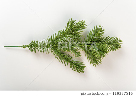 Fake fir tree branch for decorating of bouquets and home. Fake fir tree branch for decorating of bouquets and home. 119357516