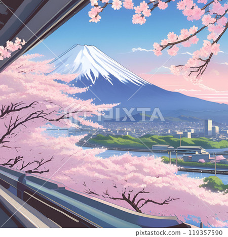 從火車窗外看到的春天風景,櫻花盛開 從火車窗外看到的春天風景,櫻花盛開 119357590