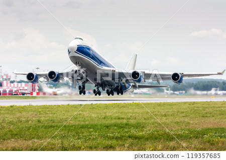 Take off of the wide body cargo transport airplane 119357685