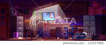 Abandoned broken detective office interior 119357968
