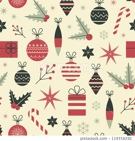 Christmas Seamless Pattern in Retro Red Colors Christmas Seamless Pattern in Retro Red Colors 119358292