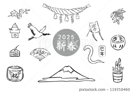 New Year's line drawing set 119358460