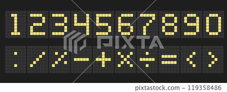 LED digital board Electronic style display information scoreboard with digits from 0 to 9, Signages,Information Panels, Sports, Games, Data Boards, Schedules. Zero to Nine Cyan clock numbers 119358486