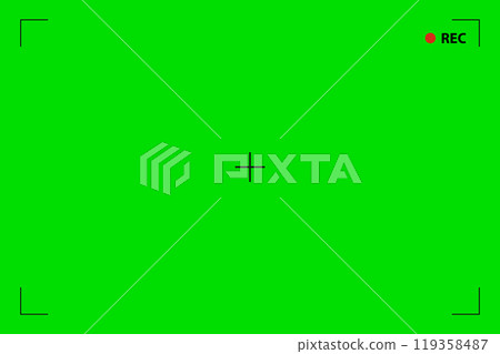 Green screen chroma key background, viewfinder camera frame, video film screen template, overlay. Cinema display with grid. 119358487