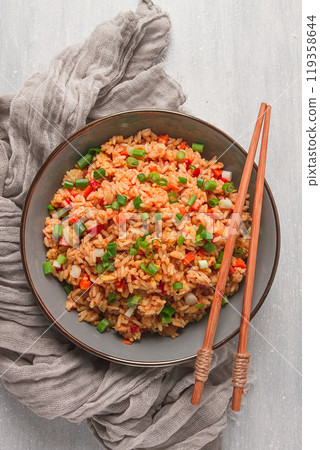 Fried Rice, with vegetables and egg, Chinese cuisine, homemade, no people, Fried Rice, with vegetables and egg, Chinese cuisine, homemade, no people, 119358644