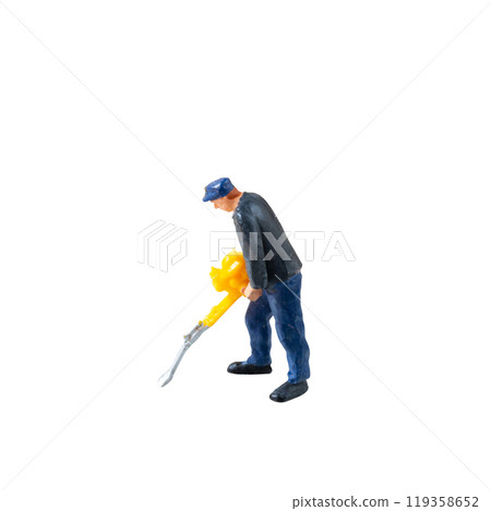 Miniature construction worker  isolate on white background with clipping path 119358652
