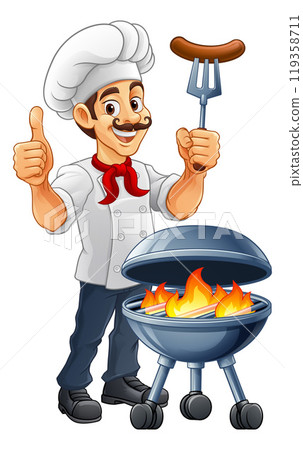 Chef Cartoon Barbecue Cook Man Mascot Character Chef Cartoon Barbecue Cook Man Mascot Character 119358711