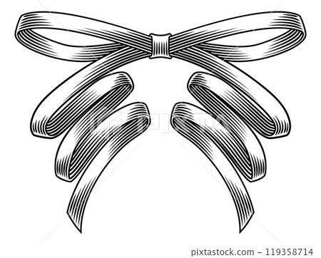 Bow Gift Christmas Ribbon Scroll Woodcut Etching Bow Gift Christmas Ribbon Scroll Woodcut Etching 119358714