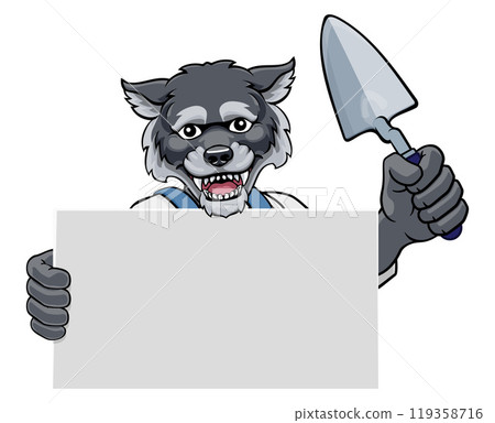 Bricklayer Wolf Trowel Tool Handyman Mascot 119358716