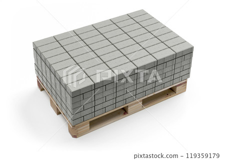 Stack of grey concrete pavement bricks - 3d 119359179