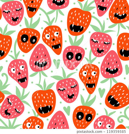 Vector seamless pattern for Halloween Strawberry monsters Vector seamless pattern for Halloween Strawberry monsters 119359385