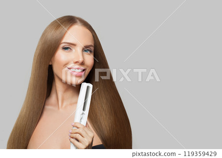 Good-looking fashion model with brown shiny straight haistyle portrait. Cute woman Good-looking fashion model with brown shiny straight haistyle portrait. Cute woman 119359429