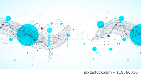 Template for science and technology presentation. Wireframe waves. Plexus style background. Template for science and technology presentation. Wireframe waves. Plexus style background. 119360310