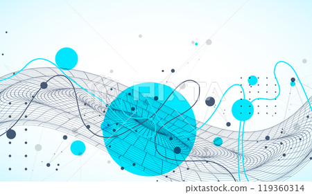 Template for science and technology presentation. Wireframe waves. Plexus style background. Template for science and technology presentation. Wireframe waves. Plexus style background. 119360314