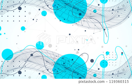 Template for science and technology presentation. Wireframe waves. Plexus style background. 119360315