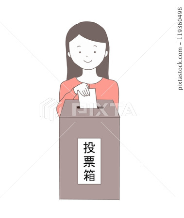 一名婦女將選票放入投票箱 一名婦女將選票放入投票箱 119360498