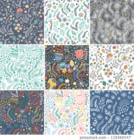 Seamless floral patterns, set of vector flower background 119360547
