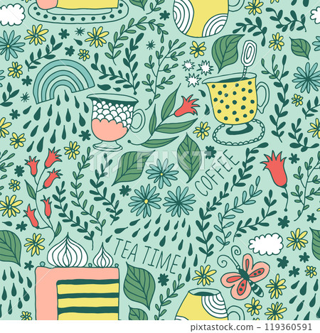 Seamless flower and leaf pattern, floral vector background Seamless flower and leaf pattern, floral vector background 119360591