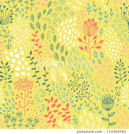 Seamless flower and leaf pattern, floral vector background Seamless flower and leaf pattern, floral vector background 119360592